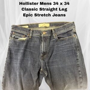 Hollister Men's Straight Leg Epic Stretch Jeans - Faded Dark Blue